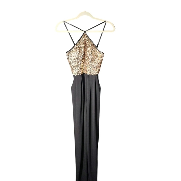 Sequin Hearts Black and Gold Backless Dress - Picture 1 of 3
